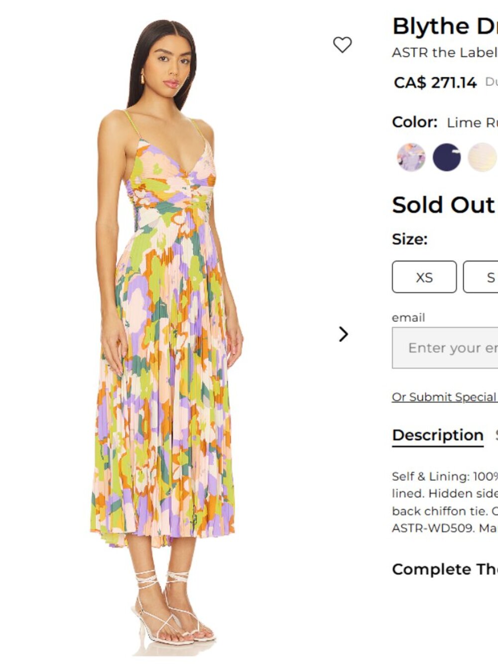 Astr the label Blythe Floral Plisse Midi Dress M / NWOT